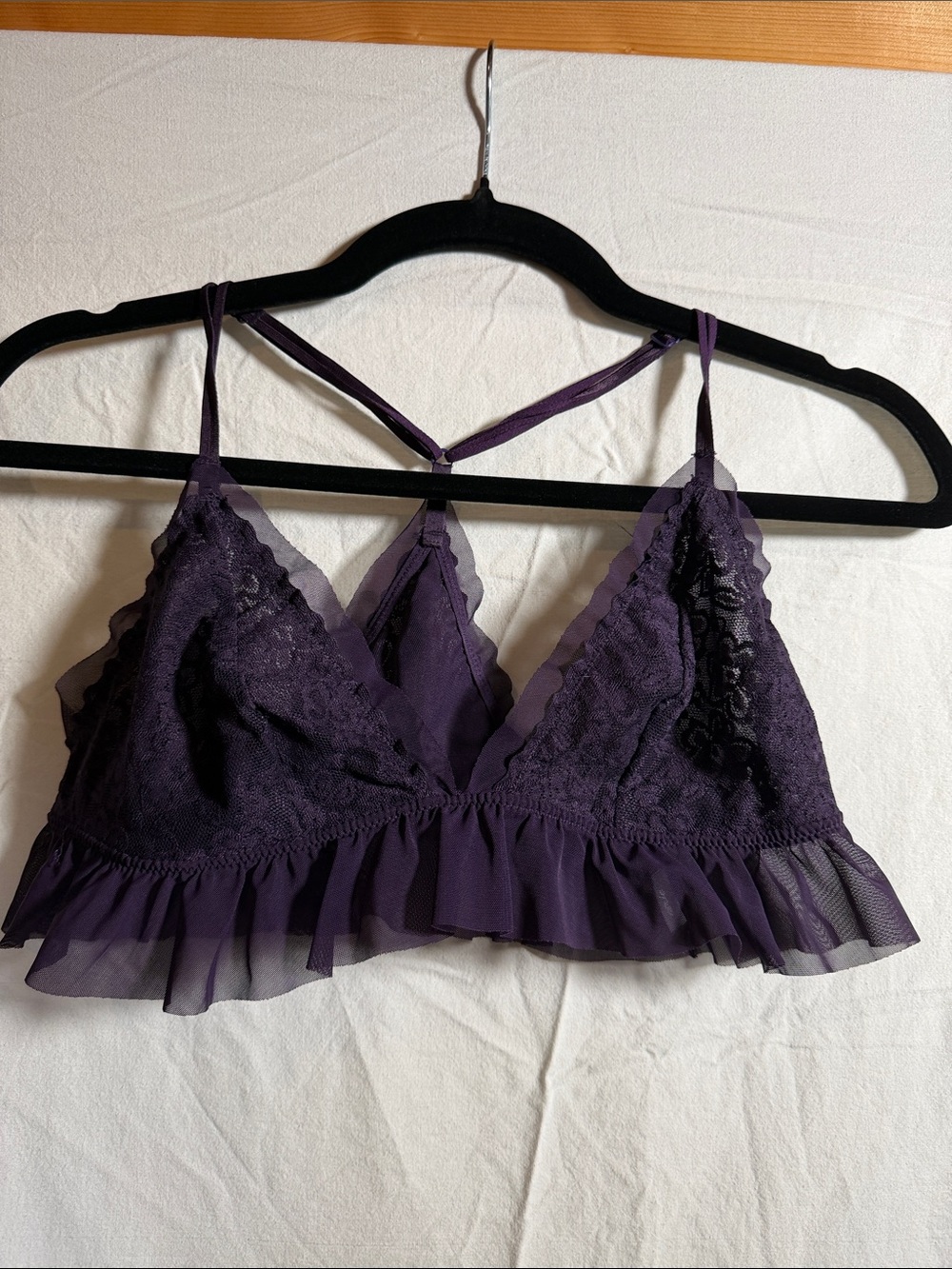 aerie Deep Purple Lace Ruffle Bralette